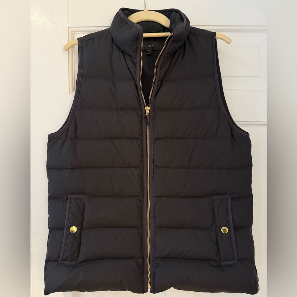 J. Crew Black Puffer Vest with Gold Metal Details - Barely worn!!! Beautiful!